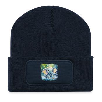 Cute baby elephant playing in the water - Recycled Patch Beanie - french navy - Front