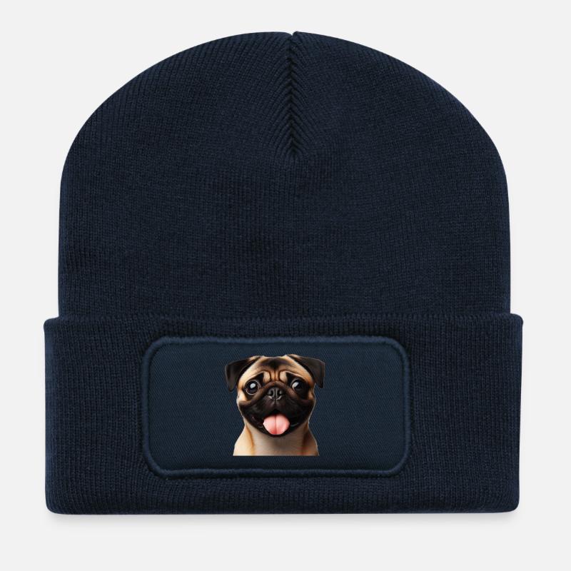 A happy pug - Recycled Patch Beanie - french navy