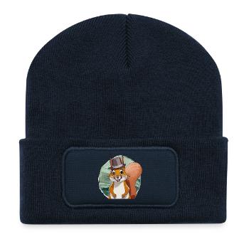 lustiges Eichhörnchen mit hut - Recycelte Patch Beanie - French Navy - Vorne