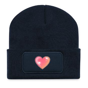 Funkelndes rosa Herz Illustration - Recycelte Patch Beanie - French Navy - Vorne
