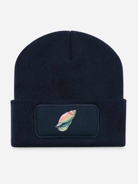 Illustration de coquillage pastel - Beanie recyclé à patch - bleu marine