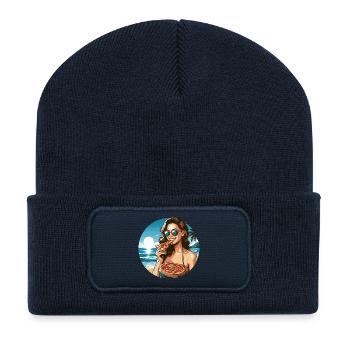 Pizza Beautiful Woman Beach Sunglasses Gift - Recycled Patch Beanie - french navy - Front