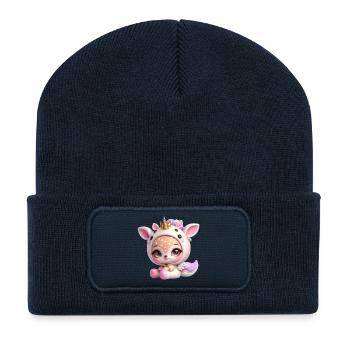 Pastellunicorn mit Flügeln - Recycelte Patch Beanie - French Navy - Vorne