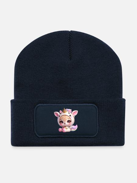 Pastellunicorn mit Flügeln - Recycelte Patch Beanie - French Navy