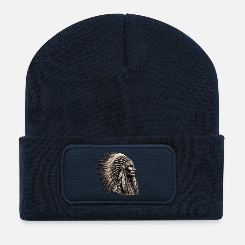 Amérindien Peau rouge d’Amérique - Beanie recyclé à patch - bleu marine
