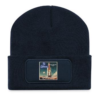 Vers l’espace ! Visitez Saturne dès aujourd’hui. Voyages spatiaux japonais - Beanie recyclé à patch - bleu marine - Devant