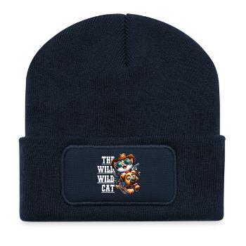 Cartoon Cowboy Cat Rides on Dog, The Wild Cat - Recycled Patch Beanie - french navy - Front