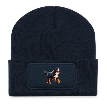 Bernese Mountain Dog Origami 3D Geometric - Recycled Patch Beanie - french navy - Front