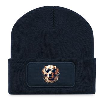 Cooler Golden Retriever Hund Sonnenbrille Geschenk - Recycelte Patch Beanie - French Navy - Vorne