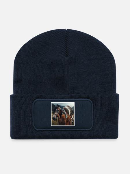 Amérindien - Beanie recyclé à patch - bleu marine