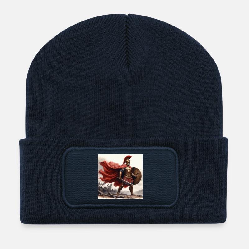 Spartanisches Hopliten-Aquarell - Recycelte Patch Beanie - French Navy