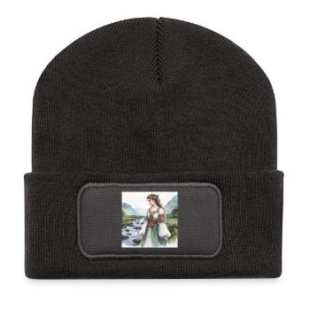 Aquarell Keltiberische Frau - Recycelte Patch Beanie - Dunkelgrau - Vorne