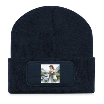 Aquarell Keltiberische Frau - Recycelte Patch Beanie - French Navy - Vorne