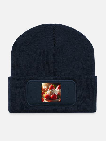 Erdbeere mit Sahne - Recycelte Patch Beanie - French Navy