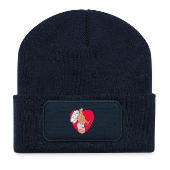 Romantisches Herz mit ungewöhnlichem Amor - Recycelte Patch Beanie - French Navy - Vorne