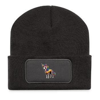 Whippet in unicorn suit - Recycled Patch Beanie - dark grey - Front