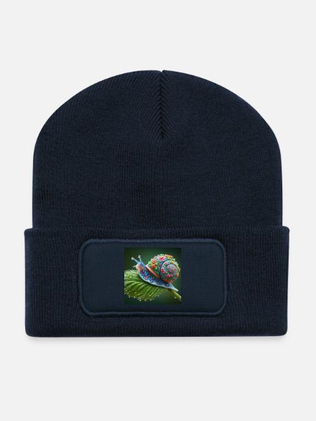Escargot en fleurs - Beanie recyclé à patch - bleu marine