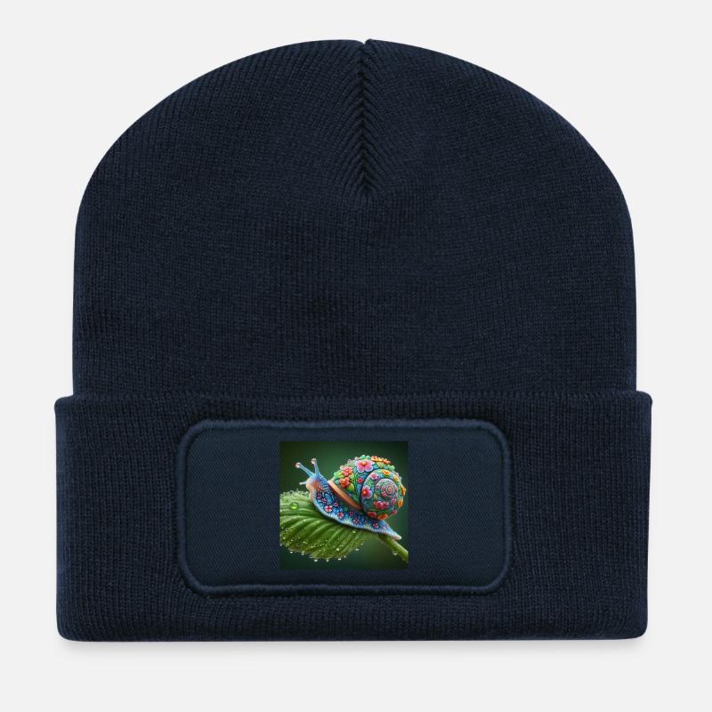 Escargot en fleurs - Beanie recyclé à patch - bleu marine