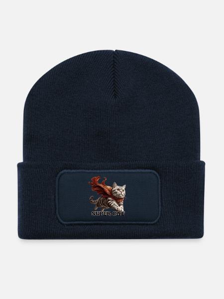 Super Katze Britisch Kurzhaar BKH getigert - Recycelte Patch Beanie - French Navy