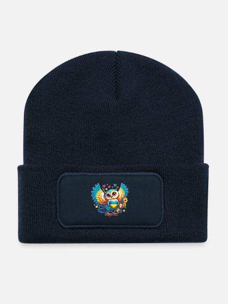 Niedliche Eule mit Ukraine Herz - Recycelte Patch Beanie - French Navy