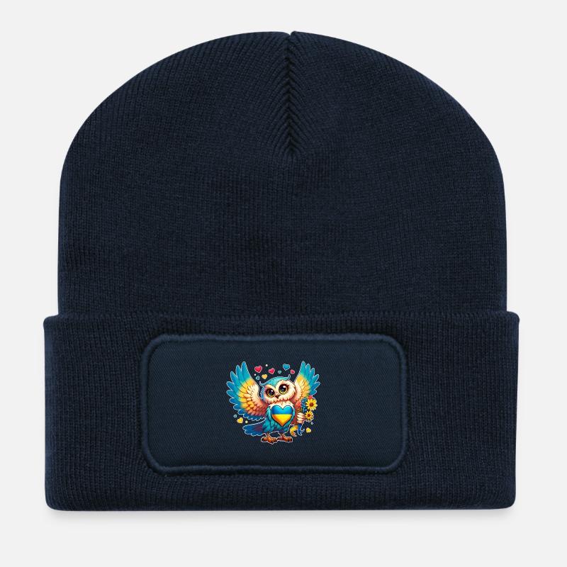 Niedliche Eule mit Ukraine Herz - Recycelte Patch Beanie - French Navy