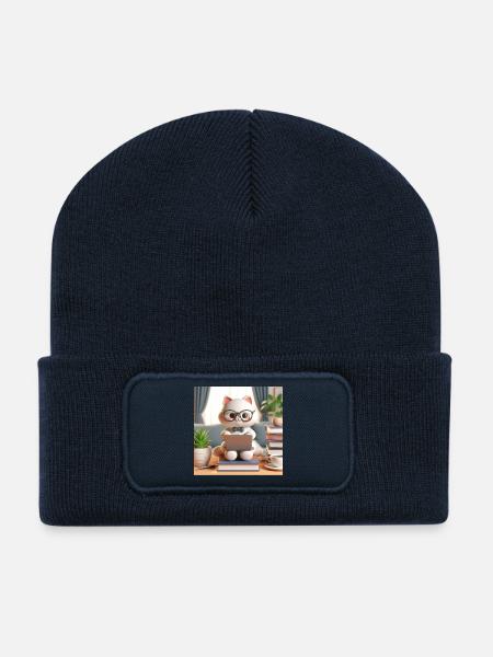 Chat d’ordinateur 3D - Beanie recyclé à patch - bleu marine
