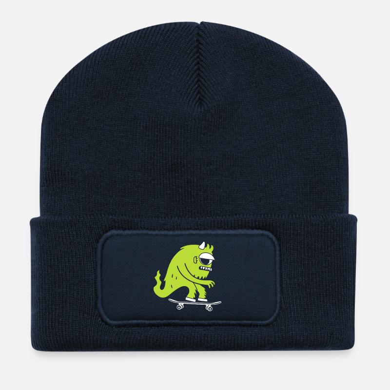 Monster auf Skateboard - Skating - Monster-Skater - Recycelte Patch Beanie - French Navy