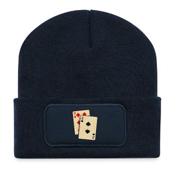 Poker Jeu de cartes Jeux de hasard Casino Poker Round - Beanie recyclé à patch - bleu marine - Devant