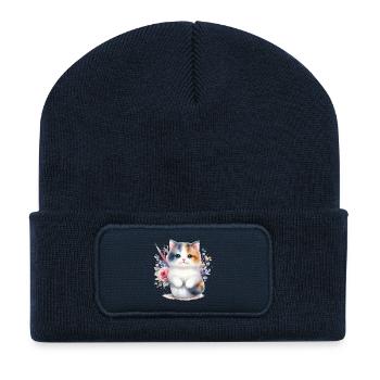Cute Cat - Recycled Patch Beanie - french navy - Front