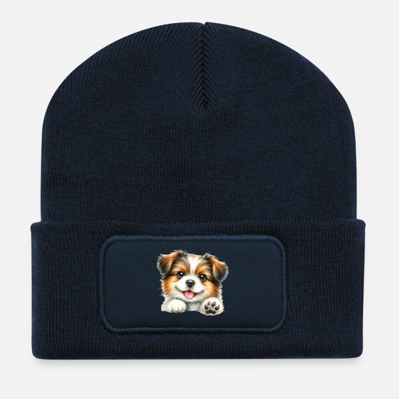 Chien mignon - Beanie recyclé à patch - bleu marine