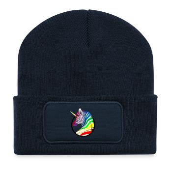 Licorne arc-en-ciel Zèbre - Beanie recyclé à patch - bleu marine - Devant