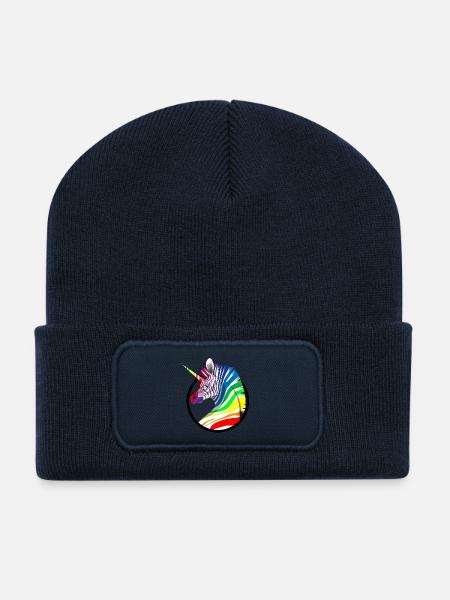 Regenbogen Einhorn Zebra - Recycelte Patch Beanie - French Navy