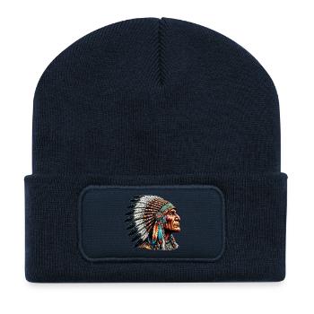 Amérindien Peau rouge d’Amérique - Beanie recyclé à patch - bleu marine - Devant