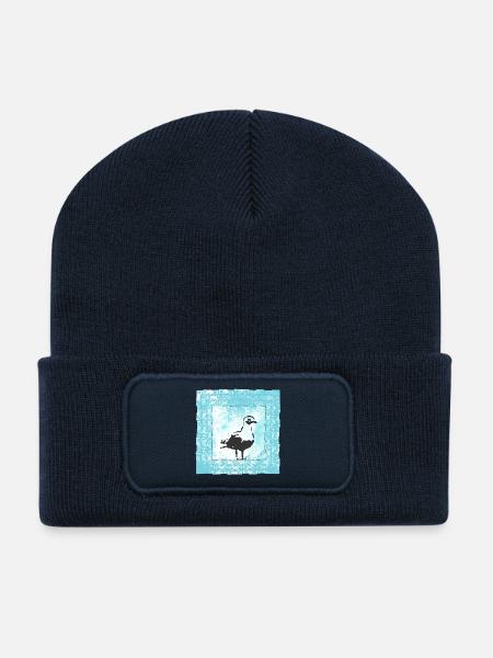 Abstrakter Möwen-Stempel im Wasserfarbenstil - Recycelte Patch Beanie - French Navy