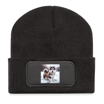 Chiot husky sibérien dans la neige - Beanie recyclé à patch - charbon - Devant