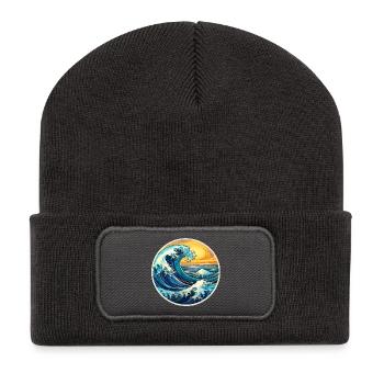 Large Wave Illustration – Maritime Retro Design - Recycled Patch Beanie - dark grey - Front