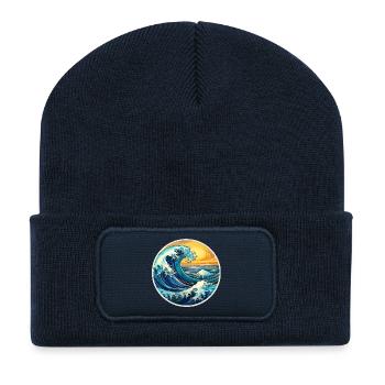 Illustration de grosses vagues – Maritime Retro Design - Beanie recyclé à patch - bleu marine - Devant