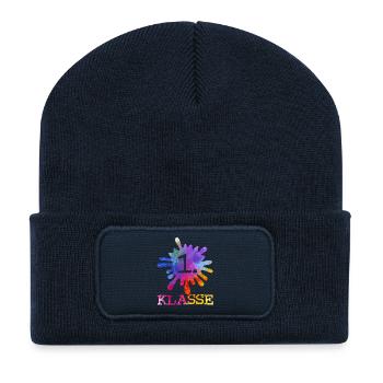 Colorful splash of color purple blue red yellow - 1st class - Recycled Patch Beanie - french navy - Front