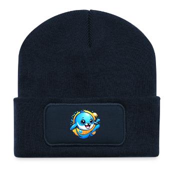 Tümmler Seehund Delphin Meer - Recycelte Patch Beanie - French Navy - Vorne