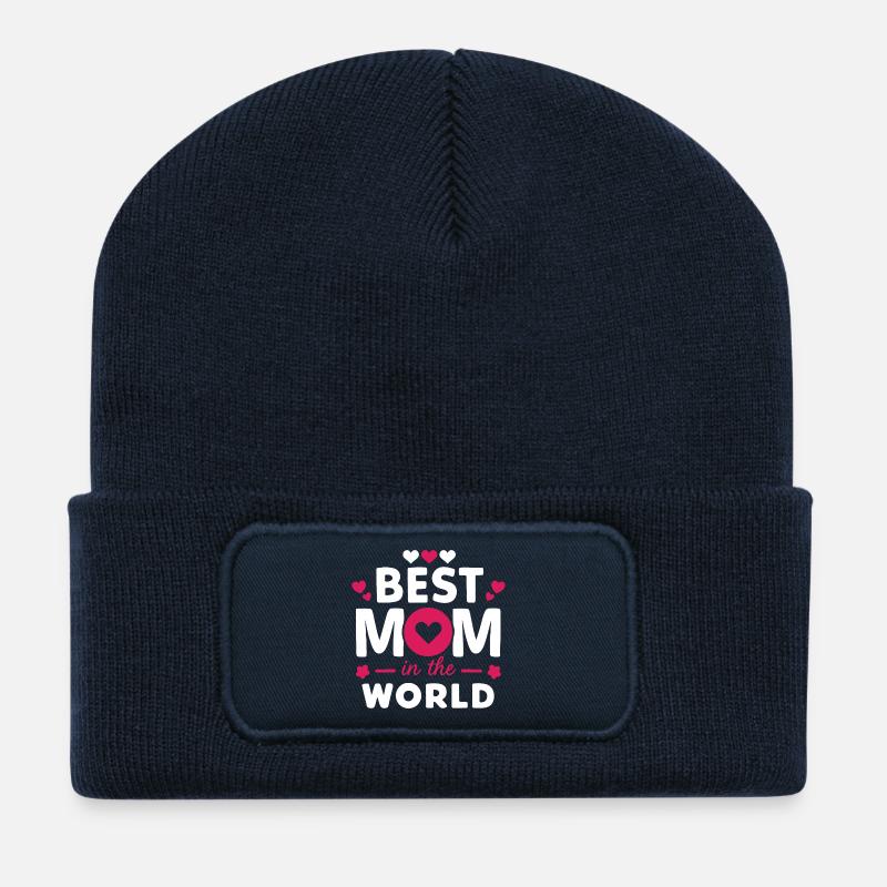 Meilleure maman du monde - Beanie recyclé à patch - bleu marine