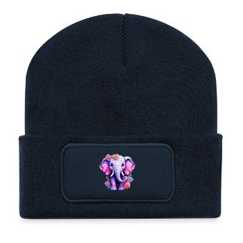Éléphant Motif Eléphant - Beanie recyclé à patch - bleu marine - Devant