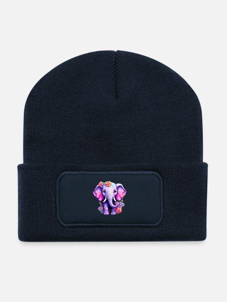 Elefant Elefanten Motiv - Recycelte Patch Beanie - French Navy