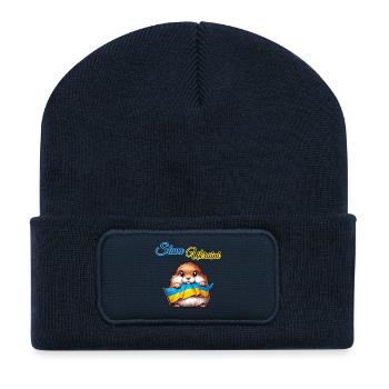 Cute prairie dog with Ukraine flag - Recycled Patch Beanie - french navy - Front