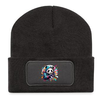 Drôle d’ours panda avec graffiti et bombe aérosol - Beanie recyclé à patch - charbon - Devant