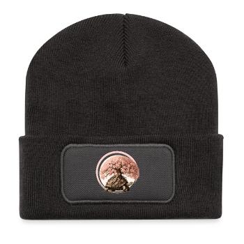 Tortue avec un bonsaï sur sa carapace - Beanie recyclé à patch - charbon - Devant