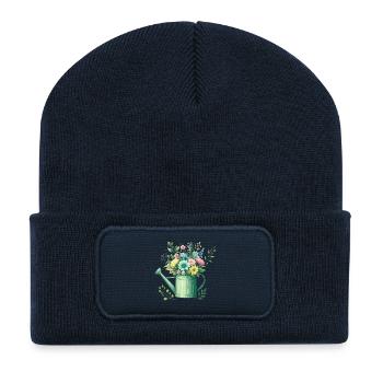 Gießkanne,üppig gefüllt mit pastellfarbenen Blumen - Recycelte Patch Beanie - French Navy - Vorne