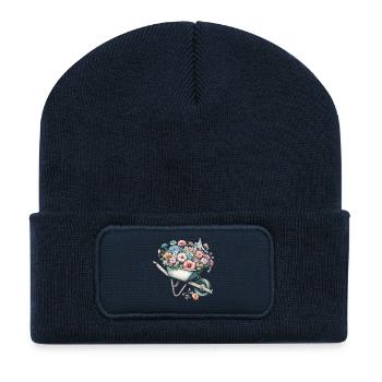 Schubkarre gefüllt mit pastellfarbenen Blumen - Recycelte Patch Beanie - French Navy - Vorne