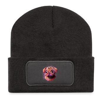 carlin chien ami câlin fille 3D pépinière - Beanie recyclé à patch - charbon - Devant