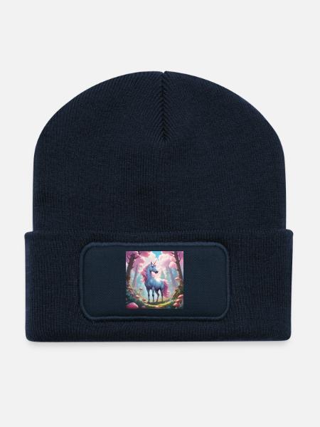 Unicorn in the Enchanted Forest - Recycled Patch Beanie - french navy