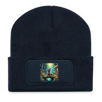Raccoon in the enchanted forest - Recycled Patch Beanie - french navy - Front